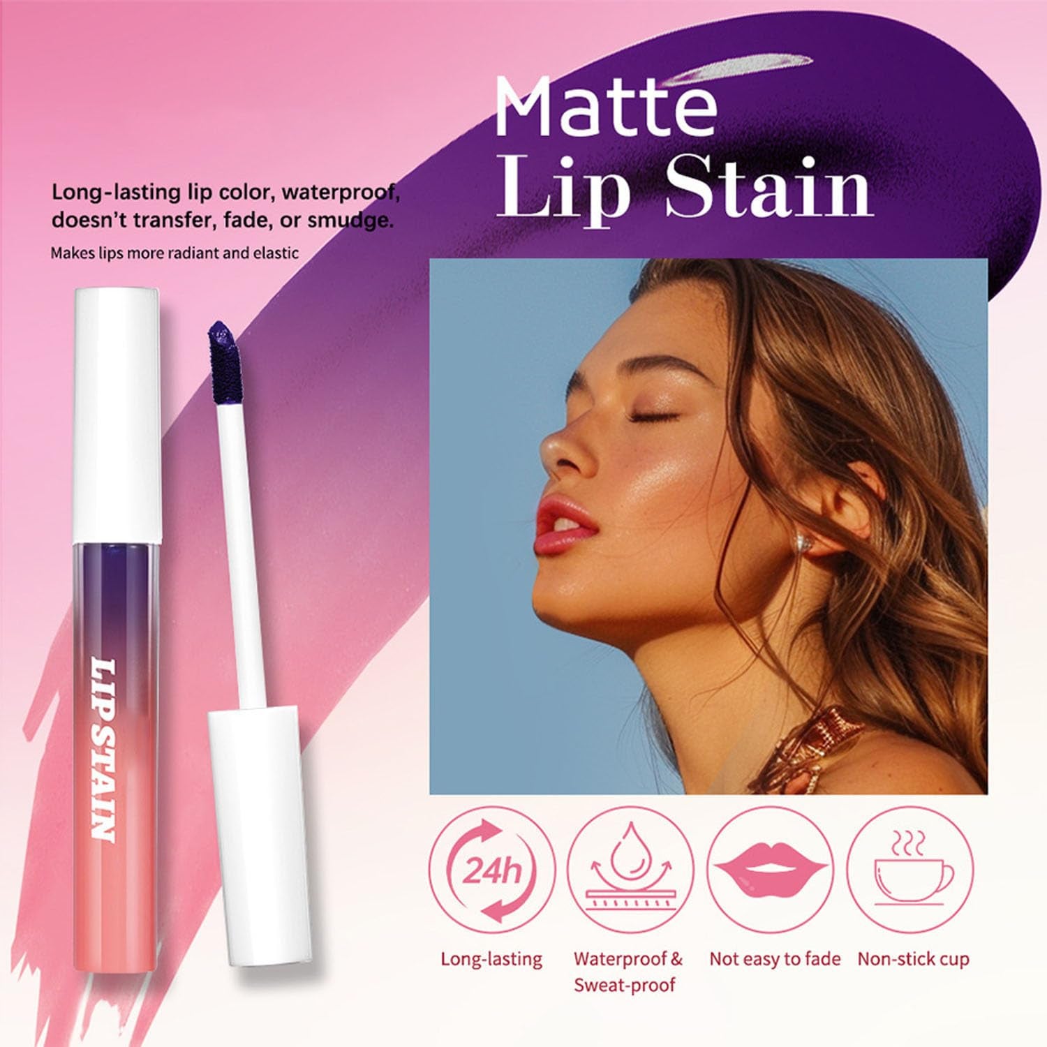 3PCS Peel off Lip Stain, Matte Peel off Lip Gloss Long Wear Lip Stain Peel off Lipstick Set, Waterproof Highly Pigmented Peel off Lip Tint Stain (Pink, 1)