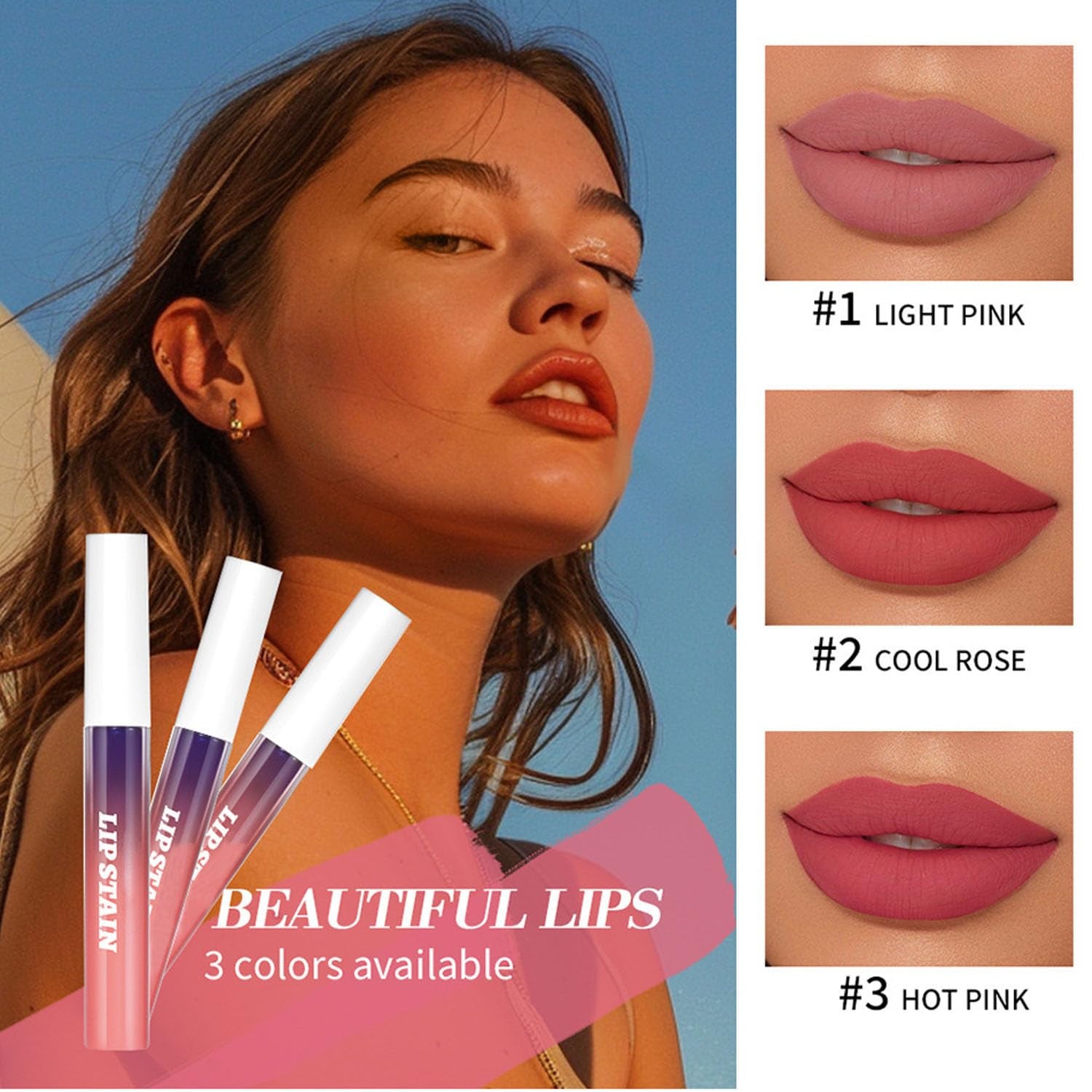 3PCS Peel off Lip Stain, Matte Peel off Lip Gloss Long Wear Lip Stain Peel off Lipstick Set, Waterproof Highly Pigmented Peel off Lip Tint Stain (Pink, 1)